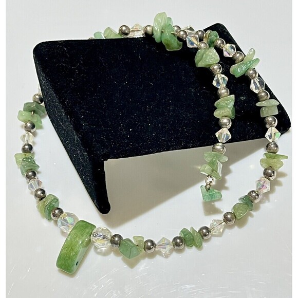 Beautiful VTG Hydrogrossular Garnet Chip Crystal Sterling Choker Necklace Boho - Picture 7 of 11